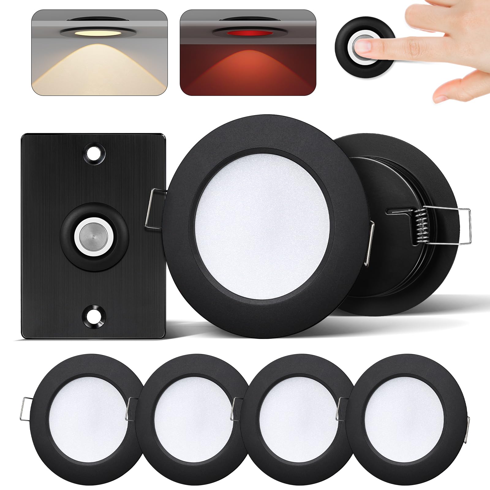 View 1 of [Only Switch] camperxlite RV 3" Recessed Puck Light Kit, 12V LED, Black, Dimmable