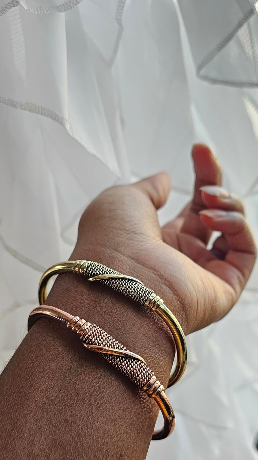Beaditwearitloveit African Copper & Brass Cuff Bracelets, Twisted Brass Bangles For Women, Copper Stacking Bracelets, Boho Tribal Cultural Jewelry