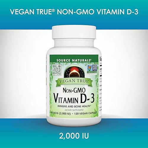 Miniatura 9 de Source Naturals Vegan True, Vitamina D-3 sin OMG, suplemento dietético para la salud inmunológica y ósea*, 2,000 UI - 90 cápsulas