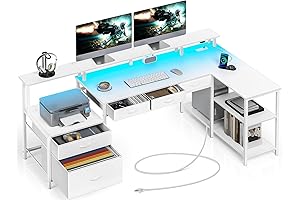 Seventable L-Shaped Corner Desk with File Drawers