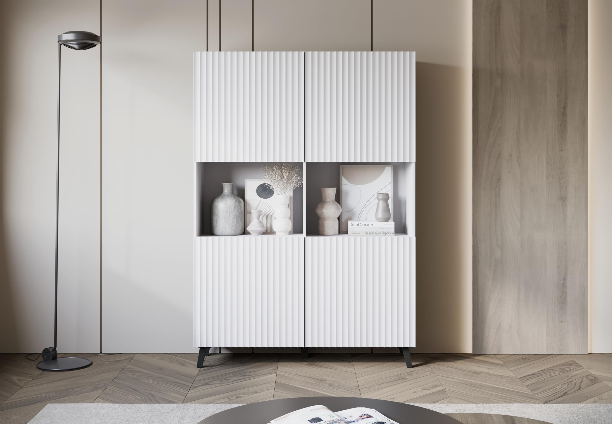 Highboard 120cm Modern 4 Türen Sideboard für Wohnzimmer Weiß Kommode mit Cet Loket Stilvolle Wohnzimmermöbel