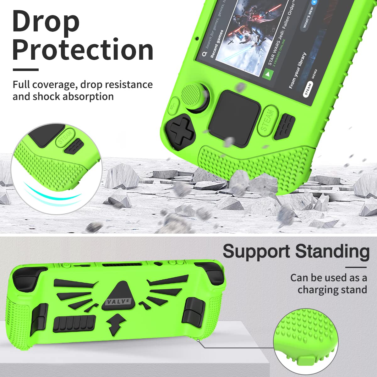 SUIHUOJI Funda protectora de pie para cubierta de vapor, protector de accesorios de silicona gruesa, carcasa suave con 2 pares de agarres para el pulgar, kit de protección completa antideslizante para