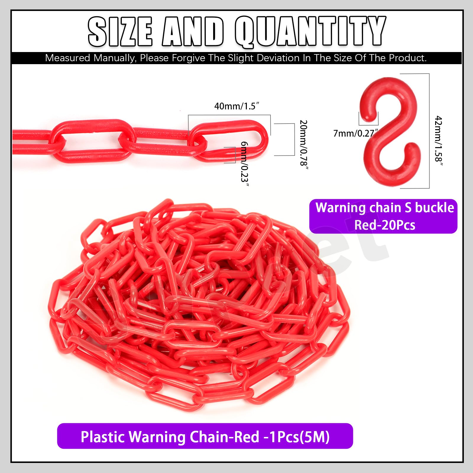 Swpeet Valla de Eslabones de Cadena de Plástico, Barrera para Control de Multitudes, Tráfico, Línea de Espera Rojo 21Pcs 5M x 6mm
