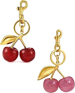 2Pcs Bag Charms, Keychain, Key Chain, Key Chain for Girls Cherry Bag Charm with Key Ring for Girls Car Accessories Birthda...