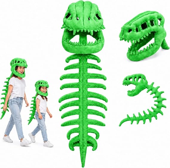 Dinosaur Skeleton Costume, 3D Spinosaurus Plush Toys with Skull and Spine, Halloween Cosplay and Party Dress Up