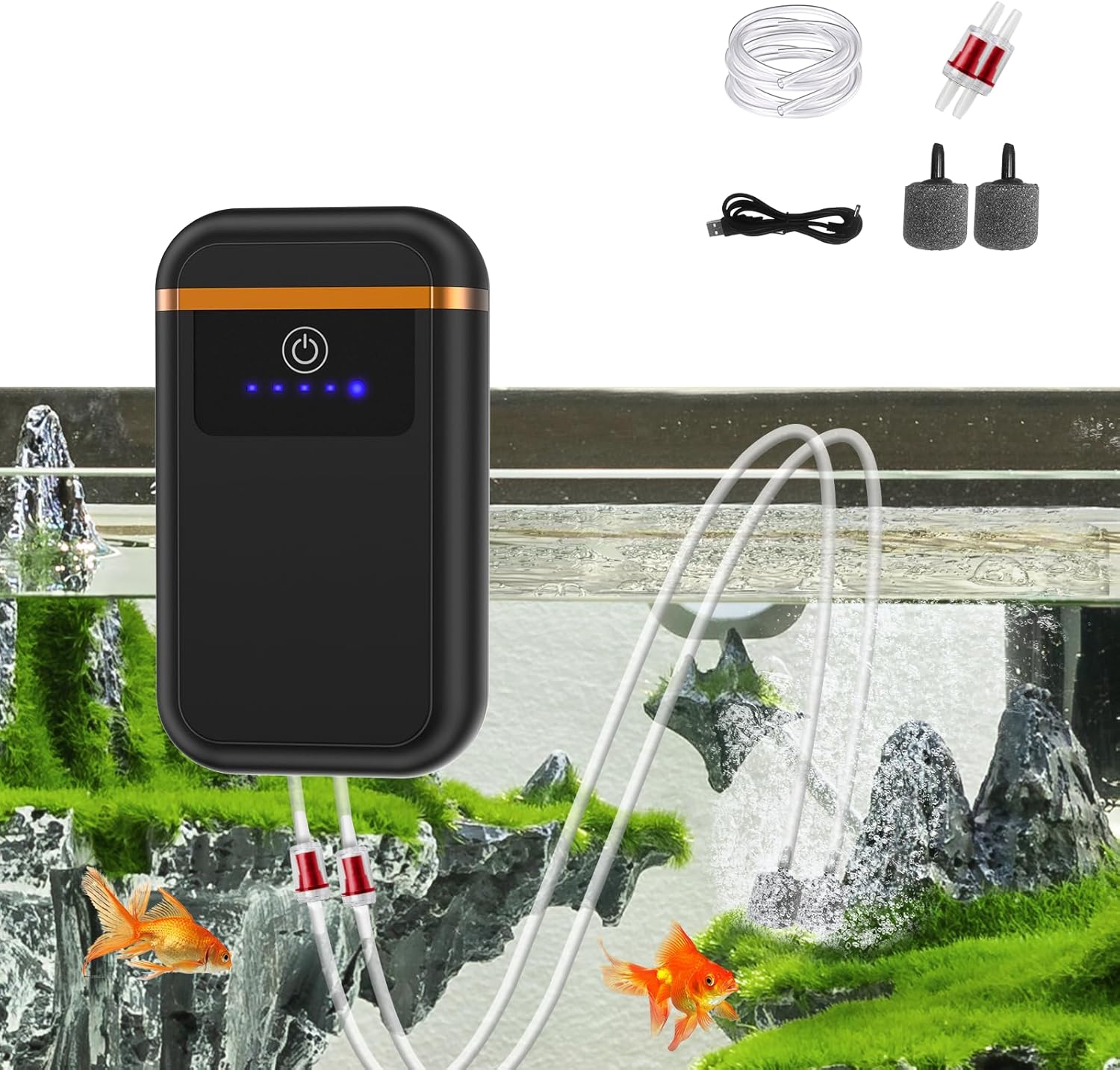 Btinf Battery Aquarium Air Pump, USB Rechargeable Aquarium