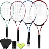 Motionchic 4-Pack 27" Lightweight Adult Tennis Rackets with 3 Balls, Overgrips & Carry Bags - Beginner Recreational Racquets