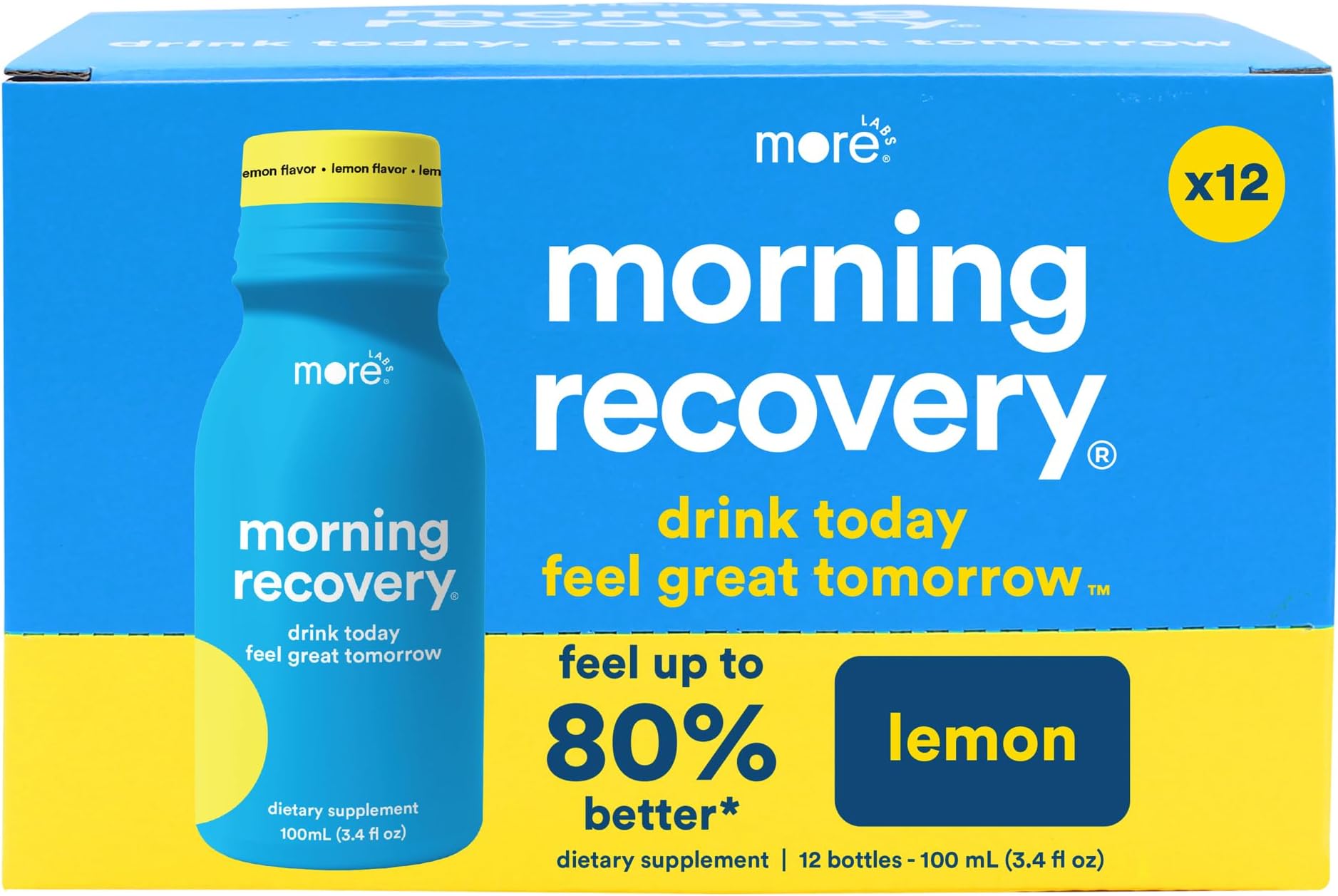 Morning Recovery DHM Electrolyte, Milk Thistle Drink Proprietary Formulation to Hydrate While Drinking, Non GMO, Vegan, Gluten-Free, Original Lemon, Pack of 12