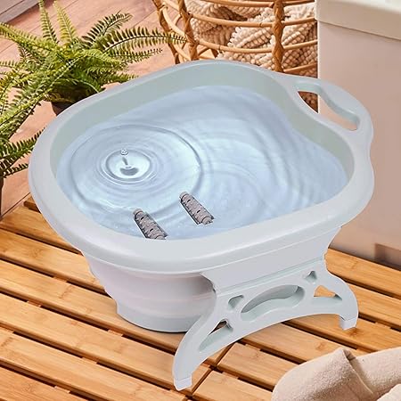 GETZET Roller Folding Portable Foot Soak Basin With Manual 4 Massage Roller,Spa Basin,Pedicure Tub For Home,Pain Relief and Relaxation. [ colors may vary ]