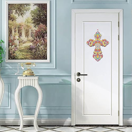 Miniatura 6 de Reofrey Kit de pintura artística de diamantes para colgar en cruz, colgante de cruz con forma especial, mandala con forma de cruz de diamantes de