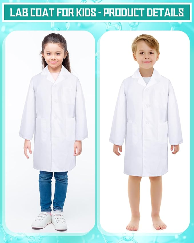 12 Batas de Laboratorio Blancas para Niños Disfraz Científico Halloween Talla L miniatura 6