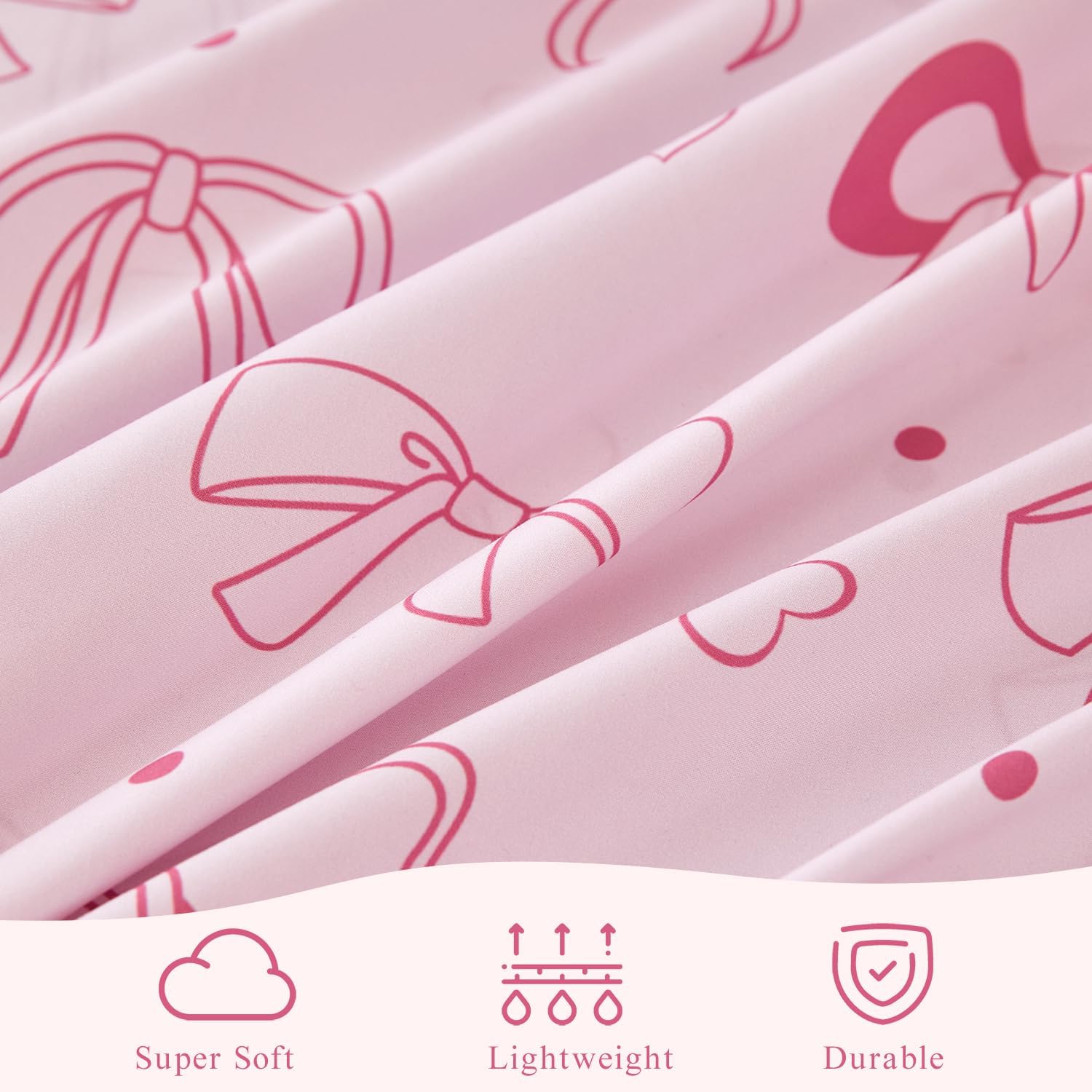 WINLIFE Pink Bow Kids Sheet Set Twin Size, 3 Pcs Girls Pink Bowknot Heart Dots Printed Bed Sheets, Soft Microfiber Deep Pocket Kids Bedding
