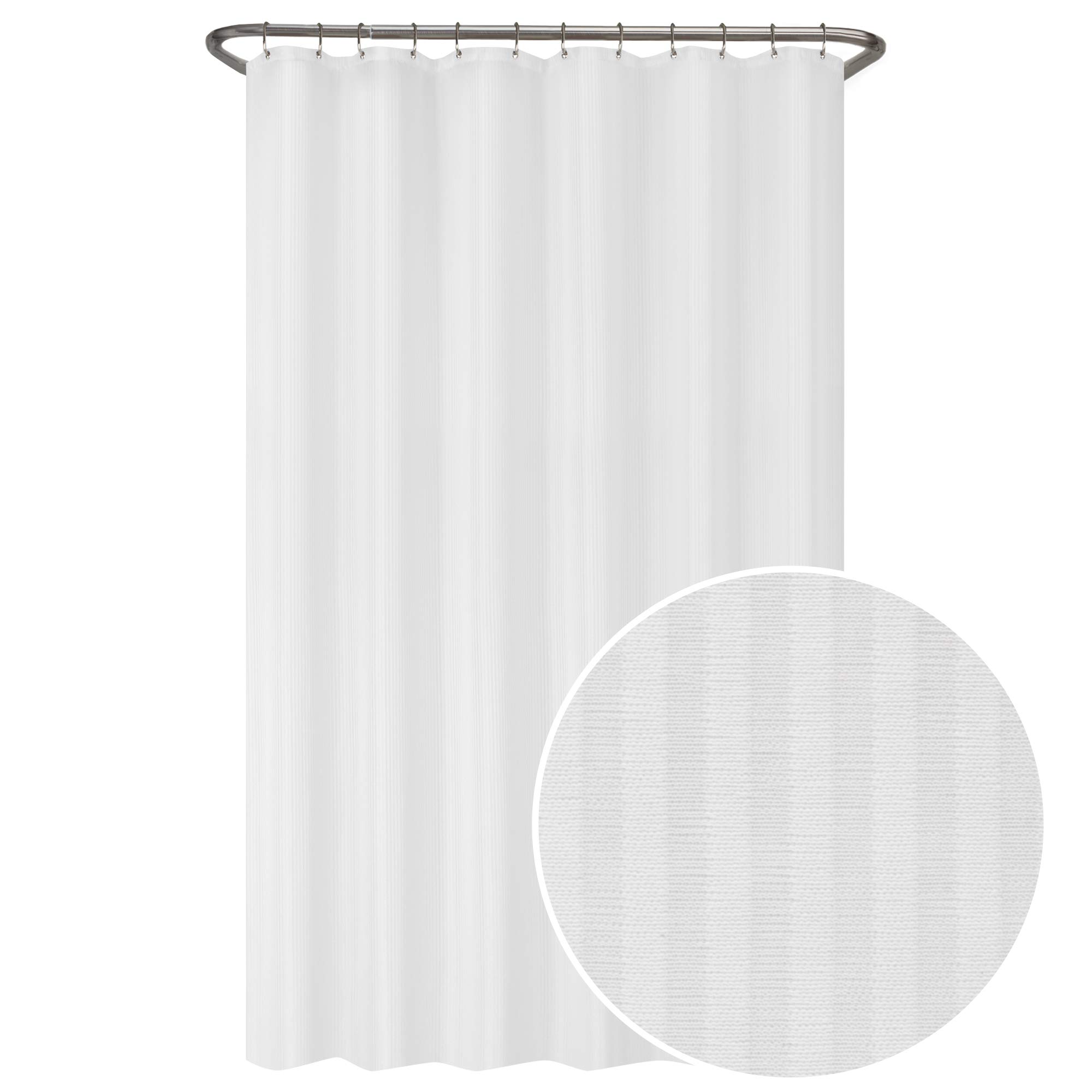 VINN DUNN Shower Curtain,Waterproof/Anti-Bacterial, White Polyester Stripe With Weighted Hem