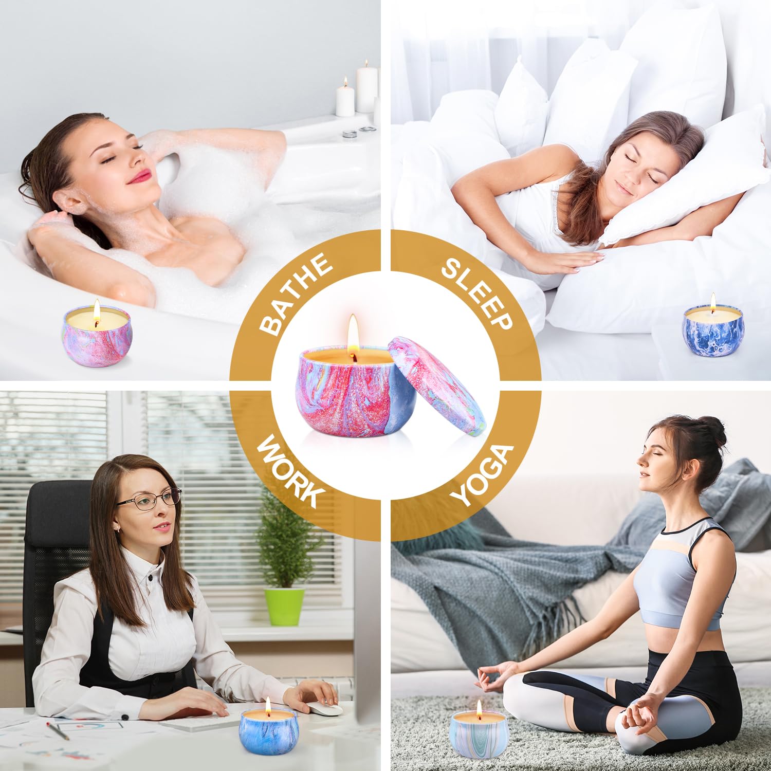 ALLAVA 4 stuks geurkaarsen cadeauset, natuurlijke sojawas geurkaarsen set, kaarsenset voor stressvermindering, geurkaars voor Kerstmis, verjaardag, Valentijnsdag, aromatherapie, bruiloften (A