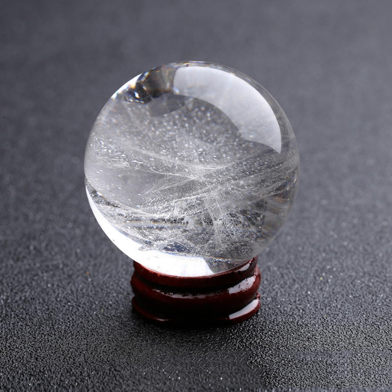 FOPURE Real Clear Quartz Crystal Ball, Polished White Sphere with Stand, Feng Shui Decorative for Home Decor,50mm/1.96in