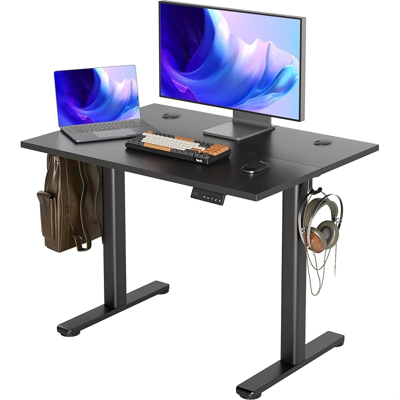 Seang Electric Standing Desk Adjustable Height, 40 x 24 Inch Stand up Desks, 3 Memory Presets & Cable Management Sit Stand Desk for Home Office Computer Workstation, Black Frame/Black Top
