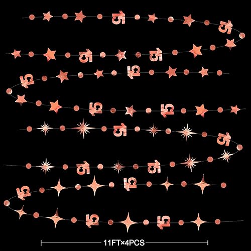 Miniatura 7 de Decoraciones iridiscentes de cumpleaños número 15 con lunares circulares y estrellas, guirnalda metálica para colgar en el fondo para niñas y niños,