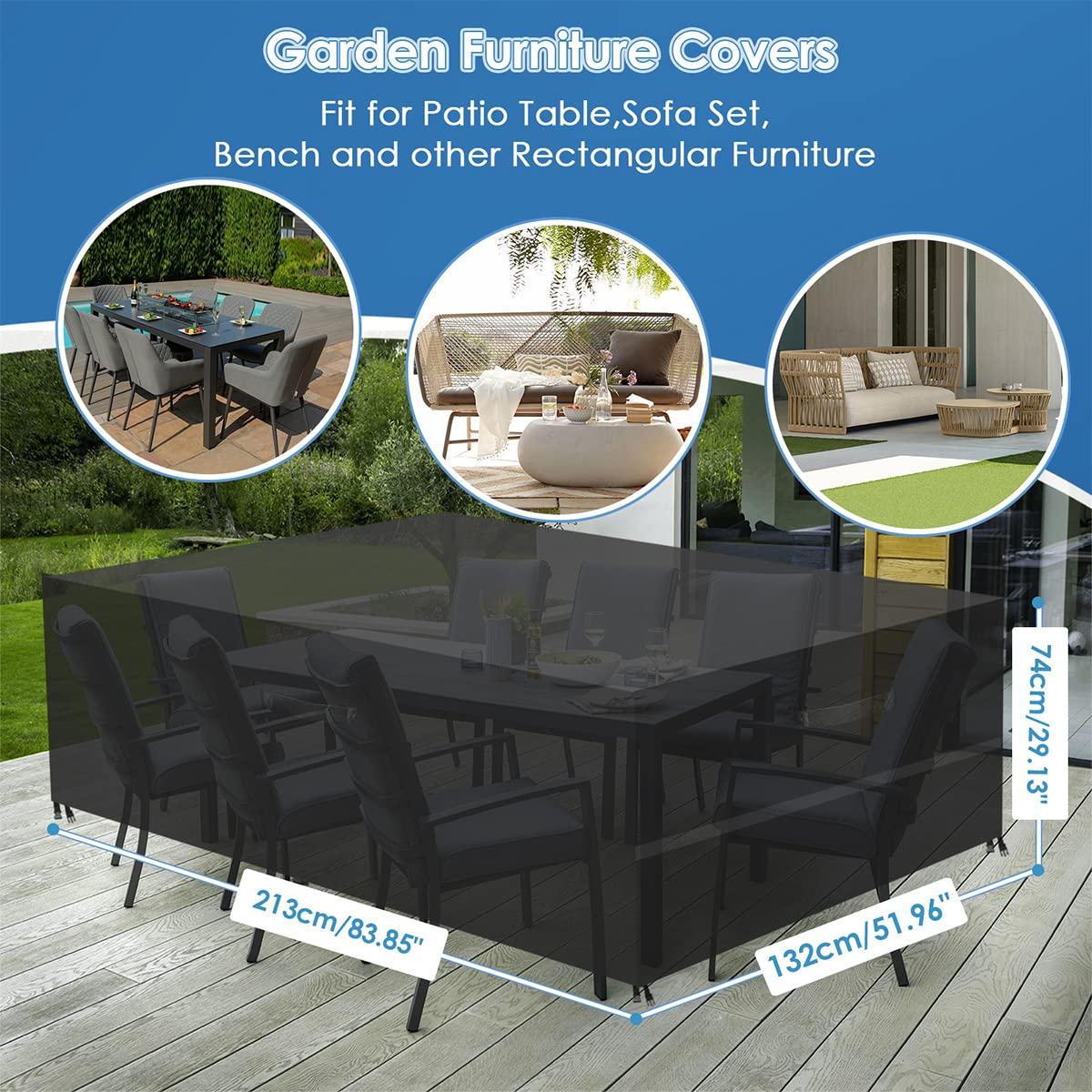 Copertura Per Mobili Da Giardino - Impermeabile, Antivento, Anti-UV, 213x132x74 Cm, Oxford - Foto 3