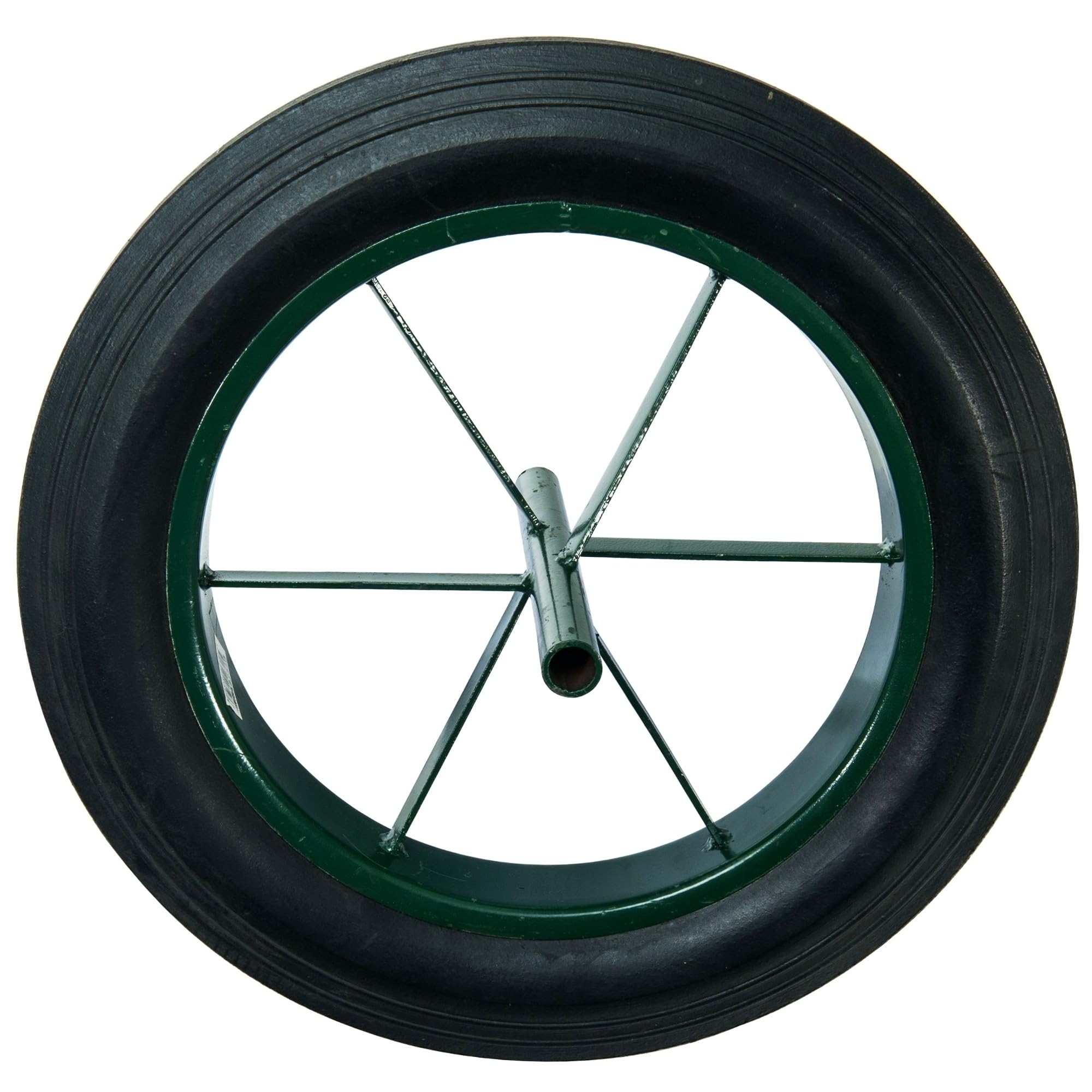 WERKA PRO Roue Increvable 15'' - Pneu Dur Ø385 x 66 mm - Axe 20 mm - Jante Métal - Pour Brouette Jardin - Alésage 20 mm - Longueur Axe 242 mm - Couleur Jante Verte - Usage Bricolage