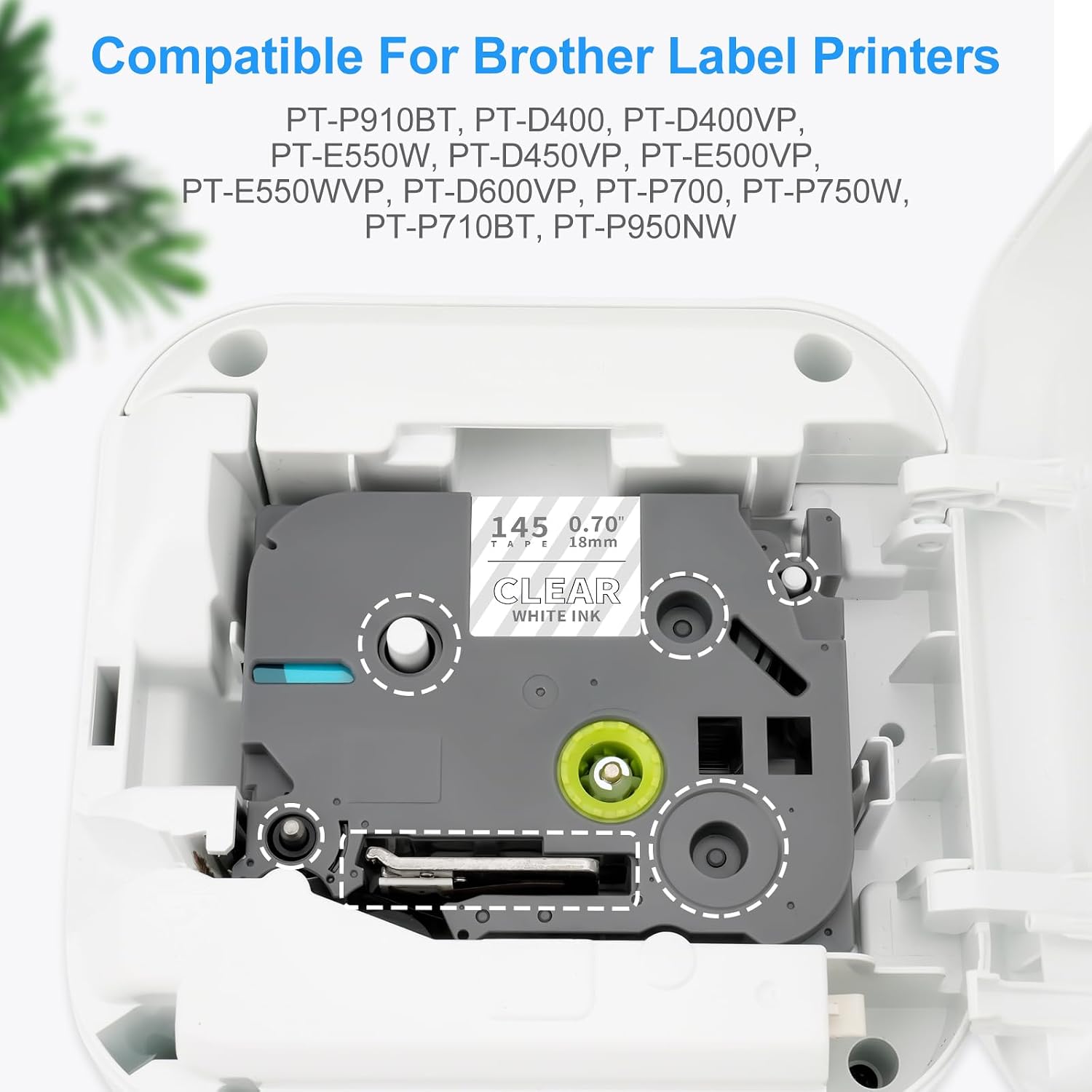 Absonic 3-Pack Tze-145 18mm White on Clear Label Tape Compatible for Brother Tze145 Tz-145 P Touch Tze Tz Tape 18mm 0.7" Laminated White on Clear 3/4" for PTD410 PTD450 PTD400 PTD600 PTP700 PTP750W