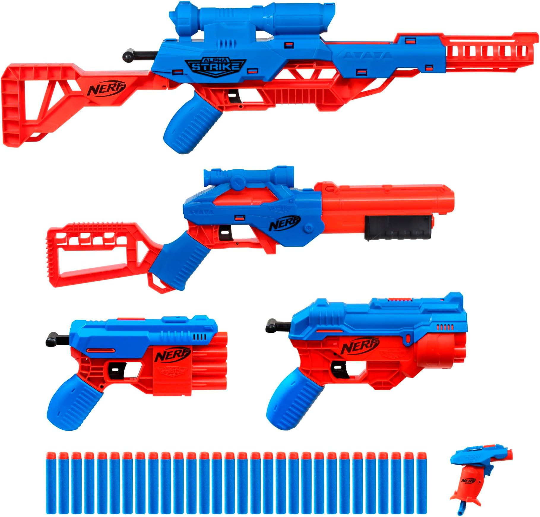 35-Piece Alpha Strike Ultimate Mission Pack, 5 Blasters, 30 Elite Darts, for Kids, Teens, Adults,Multicolor