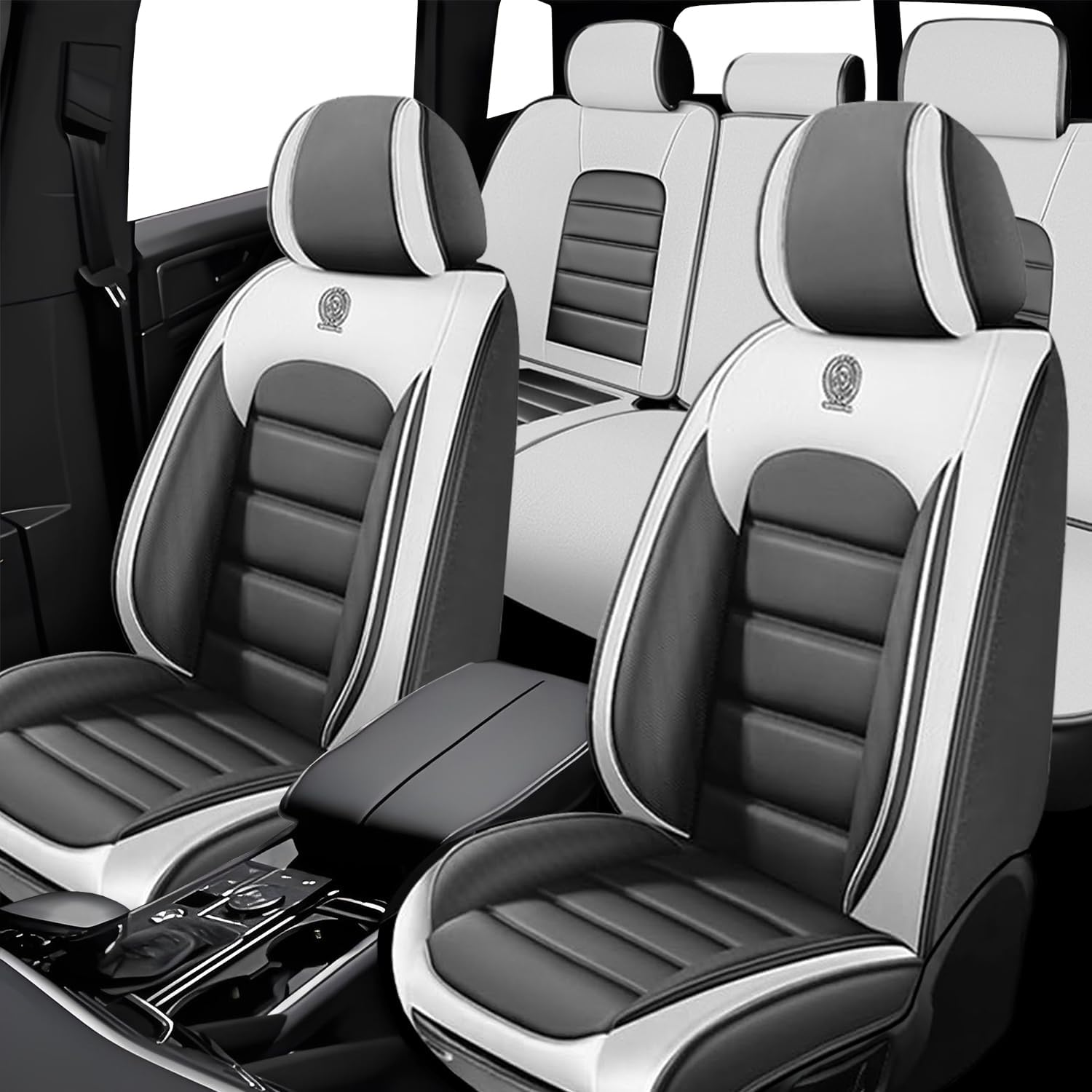 5PCS Seat Covers Fit for Honda Accord 2000-2026 Leather Car Seat Covers Waterproof Anti-Slip Car Seat Protectors Comfort Automotive Seat Covers with Airbag（Standard,White+Gray）