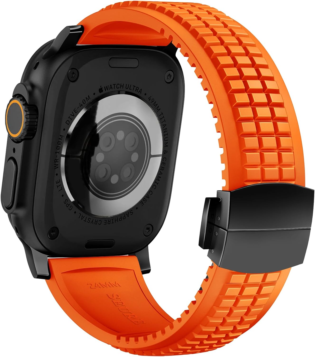 FKM Rubber Band Compatible with Apple Watch Ultra 2 Bands for Men 49mm 46mm 45mm 44mm, Luxury Rugged Silicone Strap with Metal Connector for iWatch Series 10 9 8 7 6 5 4 3 2 1 SE