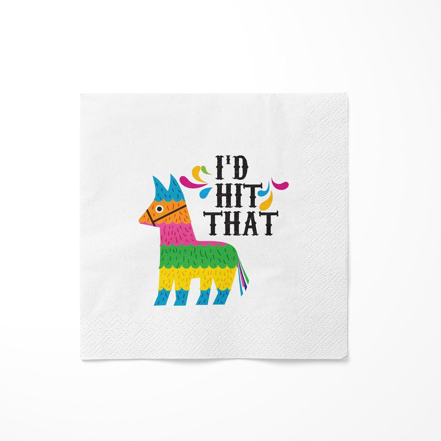 Fiesta Party Cocktail Napkins, I'd Hit That Pinata Design, 2-Ply Paper, White, 25-500 Count (100)