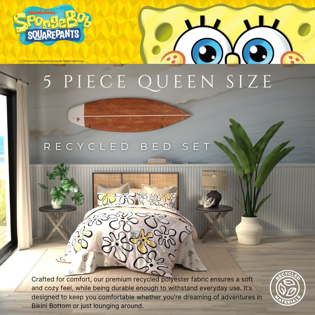 Collectibles Spongebob Squarepants Jellyfish Recycled Bedding 7 Piece Super Soft Reversible Comforter and Sheet Set, Queen, (100% Official Licensed Product) by Franco - Image 4