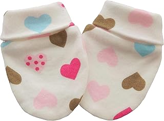 Guanti in cotone biologico per neonato, antigraffio, fantasia cuori multicolore Multi Color Hearts 3-6 Mesi 