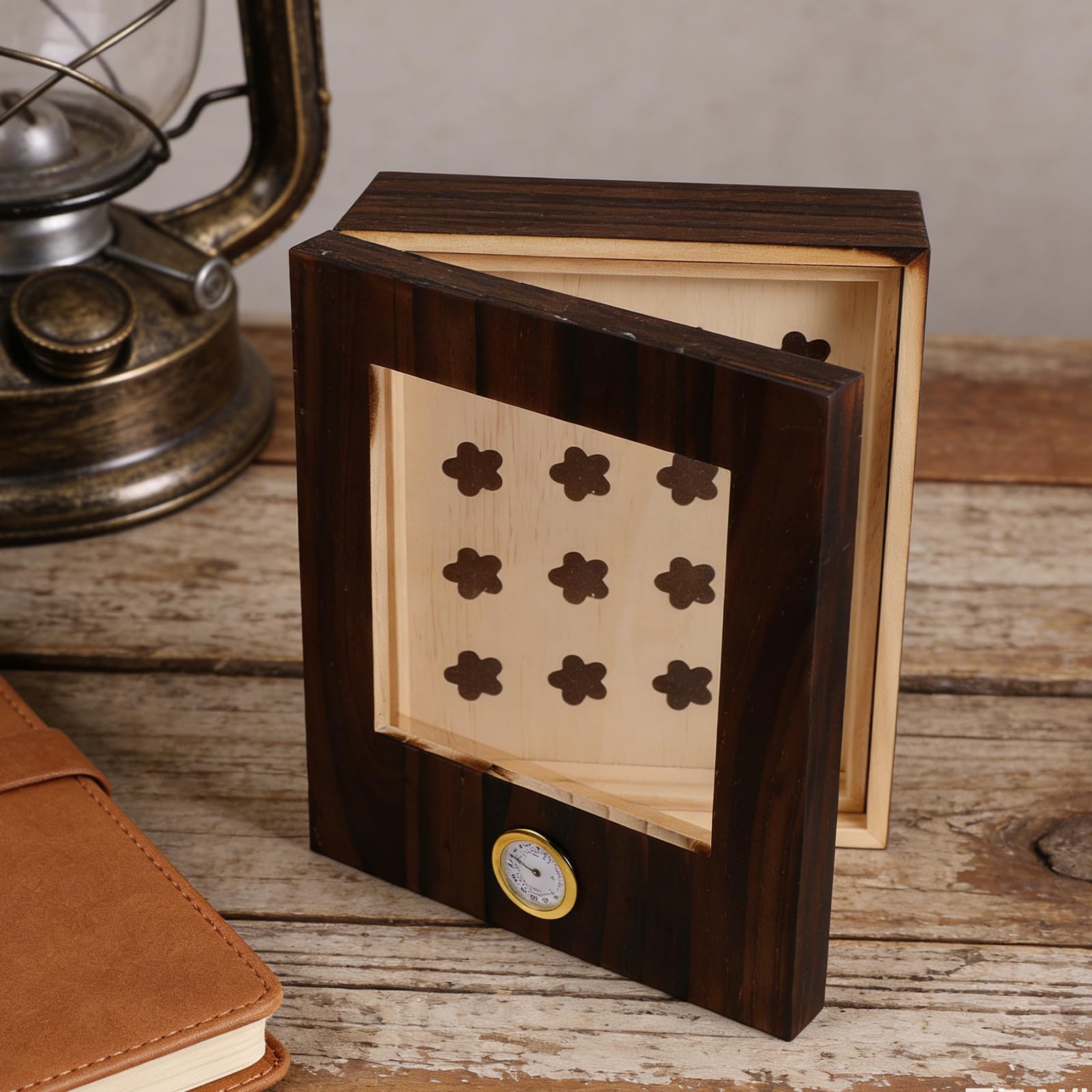 Humidor con Divisore Interno per Sigari in Legno con Igrometro e Umidificatore Portatile, Doppio Strato e Conservazione Organizzata per Uso Viaggio