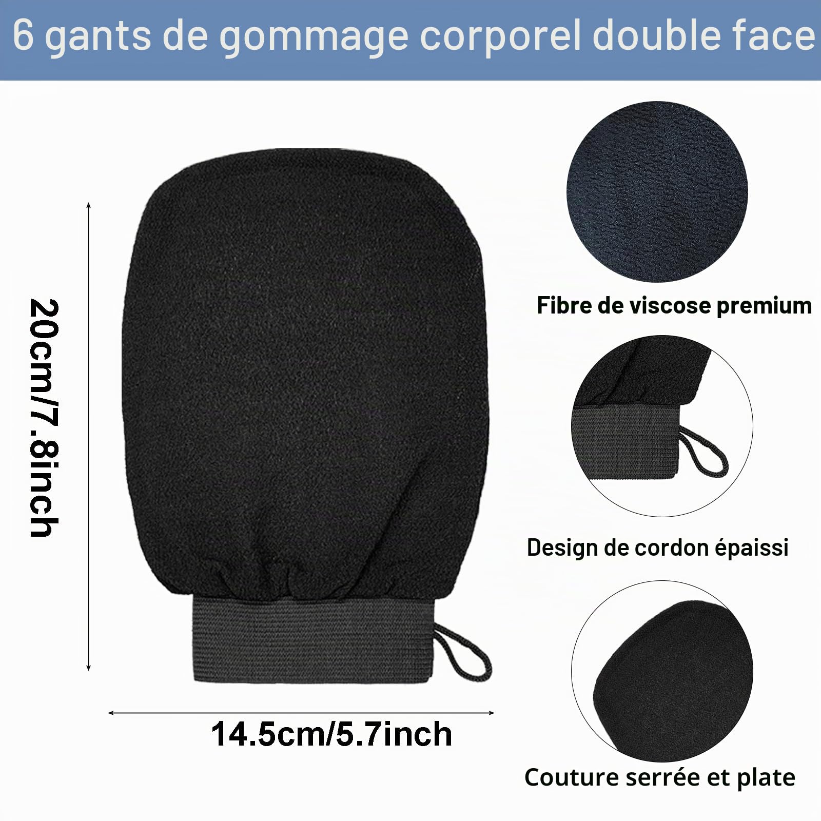 KEYRI 6 Pièces Gant Exfoliant Corps, Gants Gommage Corps Et Visage Pour Femmes Hommes Et Enfant Doux Gants Exfoliants pour Enlever La Saleté Et Les Peaux Mortes pour Nettoie et Purifie La Peau (Noir)