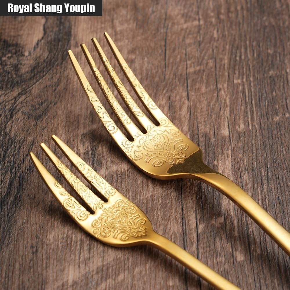 Retro Modello in Rilievo Cucina in Acciaio Inox Posate Posate Posate Set Coltello Da Bistecca Forchetta Cucchiaio Cucchiaino (Oro rosa,20 pezzi)