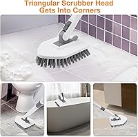 Vista 7 de Cepillo de limpieza 4 en 1, cepillo de limpieza para bañera y azulejos con mango largo, cepillo de lechada, cerdas rígidas, esponja para fregar