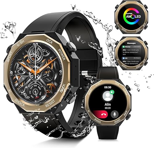 Alpha Gear - Reloj inteligente militar para hombre (respuestahacer llamada) 1.45 pulgadas AMOLED táctico al aire libre 100M impermeable rastreador