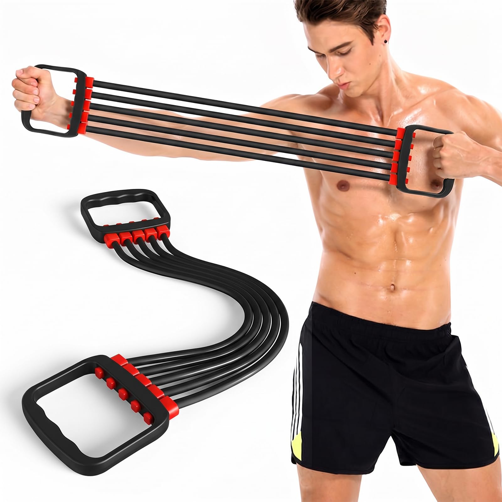 Elastici Per Allenamento, Pettorali Attrezzi, Espansore Toracico Per Uomini, Nero, Resistenza Regolabile 30-150 lbs, Attrezzo Per Allenamento Muscoli Di Braccia, Spalle E Petto, Fitness Casa