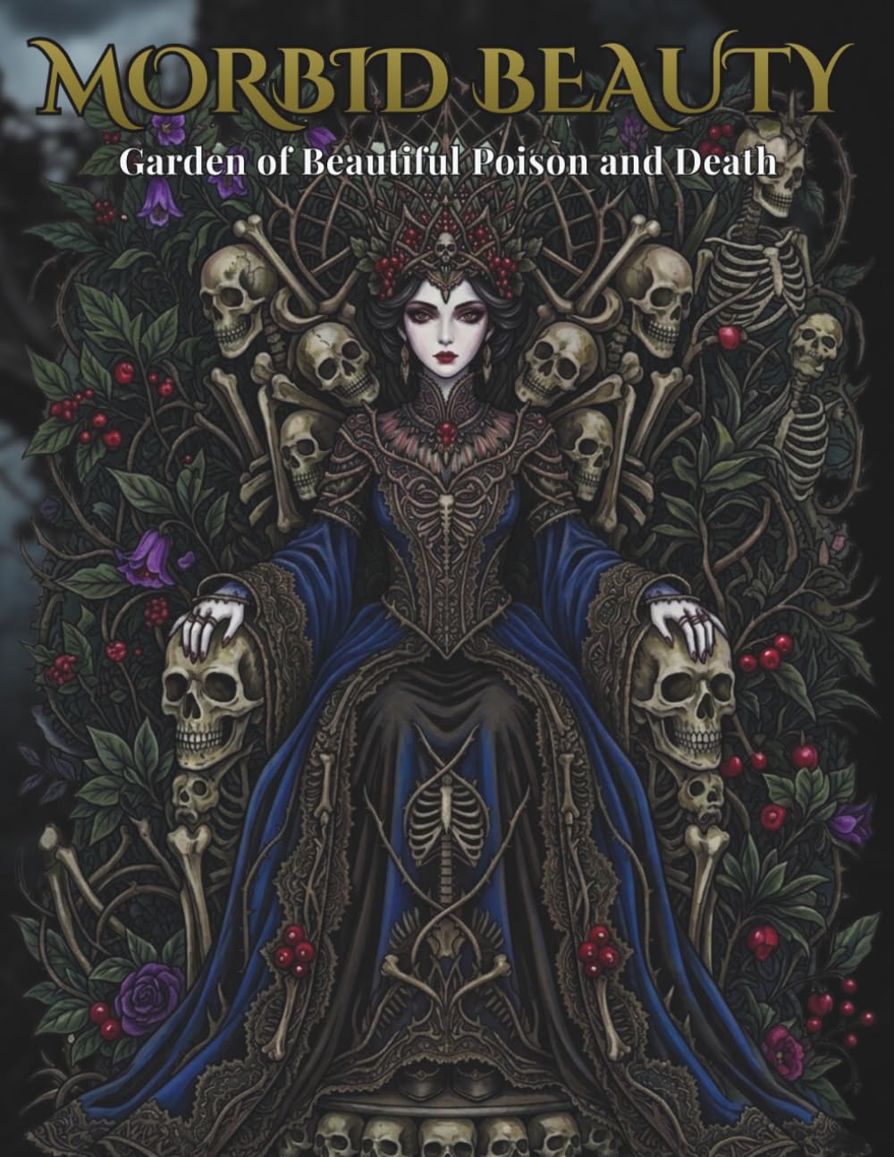 MORBID BEAUTY: Dark Fantasy Coloring Book for Adults: 18 Intricate Gothic Illustrations of Skulls, Flowers and Ethereal Girls