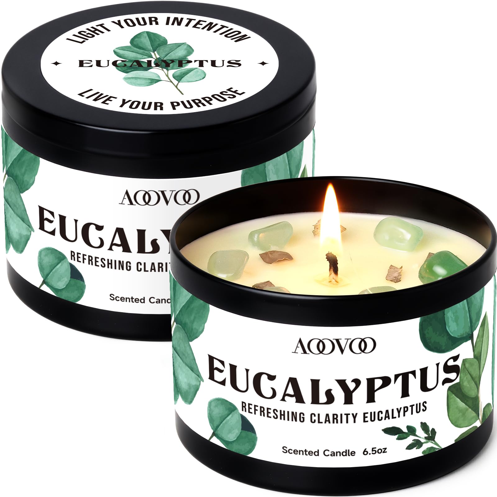 AOOVOO 2 Pack Eucalyptus Mint Candles – Aromatherapy Candle with Crystals