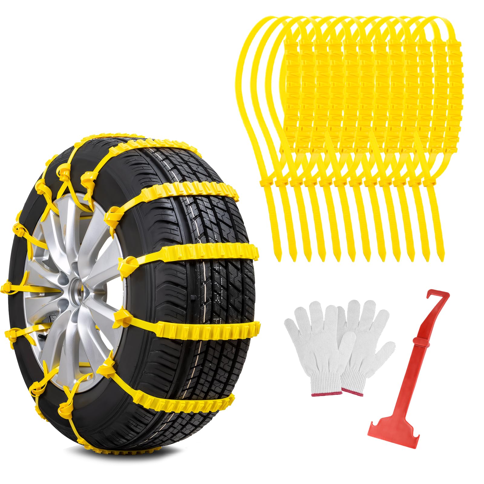Ninonly Catene da Neve Universali - 12Pcs Facili da Montare per Vetture, SUV, Gomme Auto Tire Larghezza 165mm - 295mm
