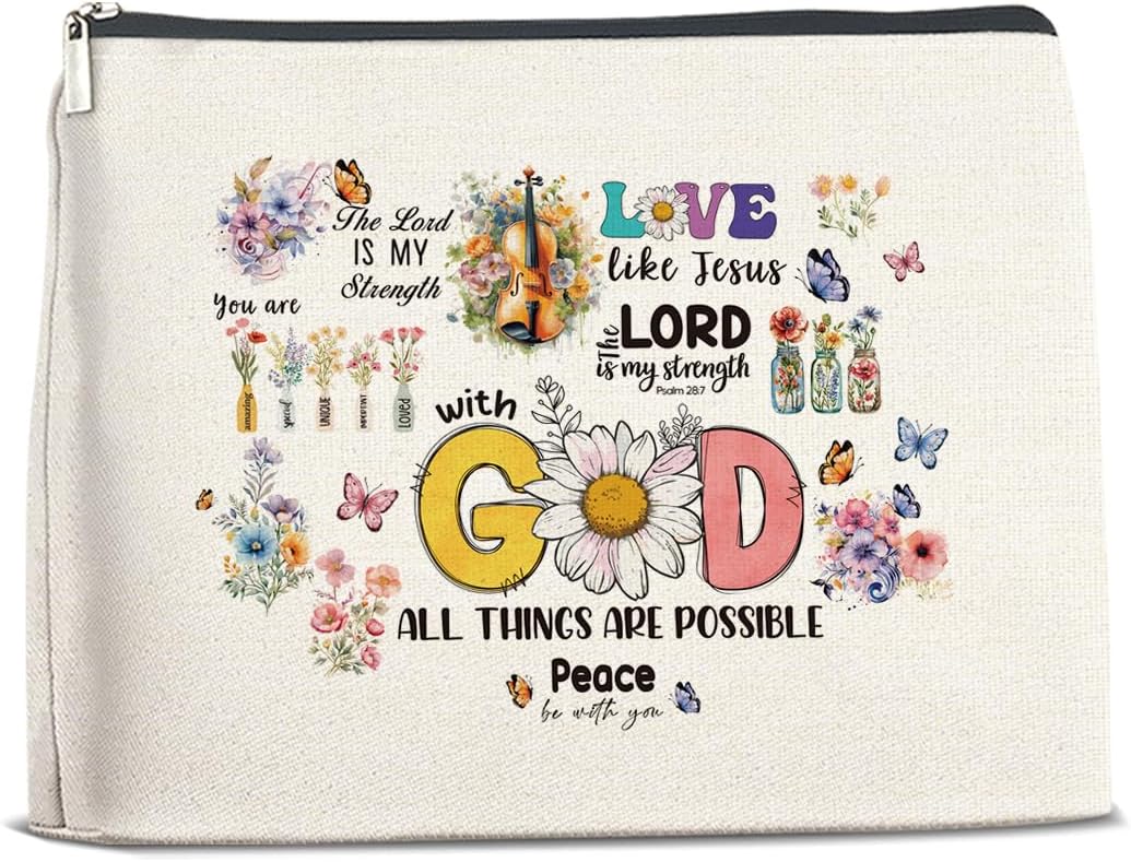 Christian Gifts for Women, Bible Verse Makeup Bag Inspirational Faith Religious Cosmetic Pouch Travel Toiletry Bag
