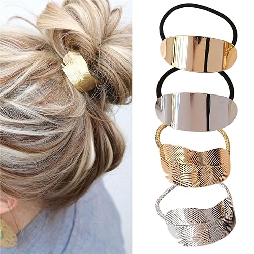 4 piezas de puños de metal dorado para cola de caballo, accesorios minimalistas para el cabello con hojas brillantes, lazos decorativos para el