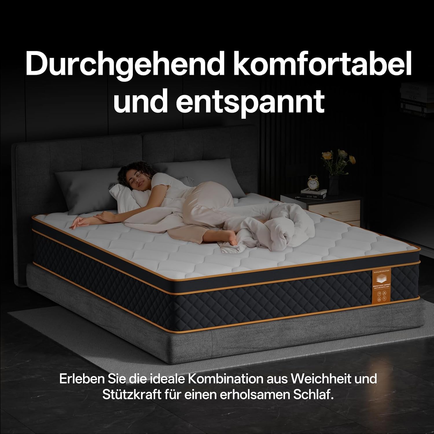 Matelas 135 x 190 cm, hauteur 25 cm, matelas à ressorts 7 zones, dureté H3, orthopédique et ergonomique avec couche de mousse à mémoire de forme, soulage le dos, version améliorée