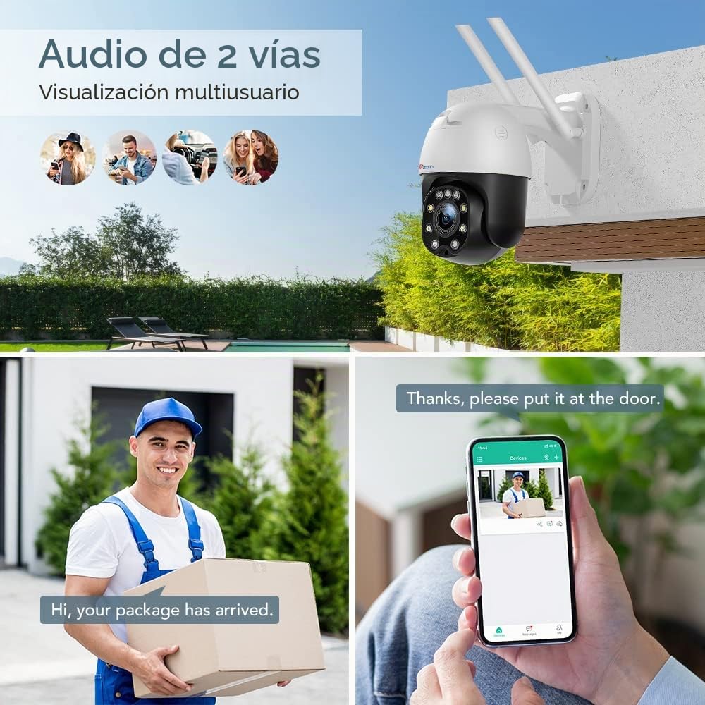 5X Zoom óptico Ctronics Cámara de Vigilancia Exterior WiFi PTZ Cámara de Seguridad 355°Pan / 95°Tilt Cámara IP con Visión Nocturna en Color, Seguimiento Automático, Impermeable IP66 - Blanco