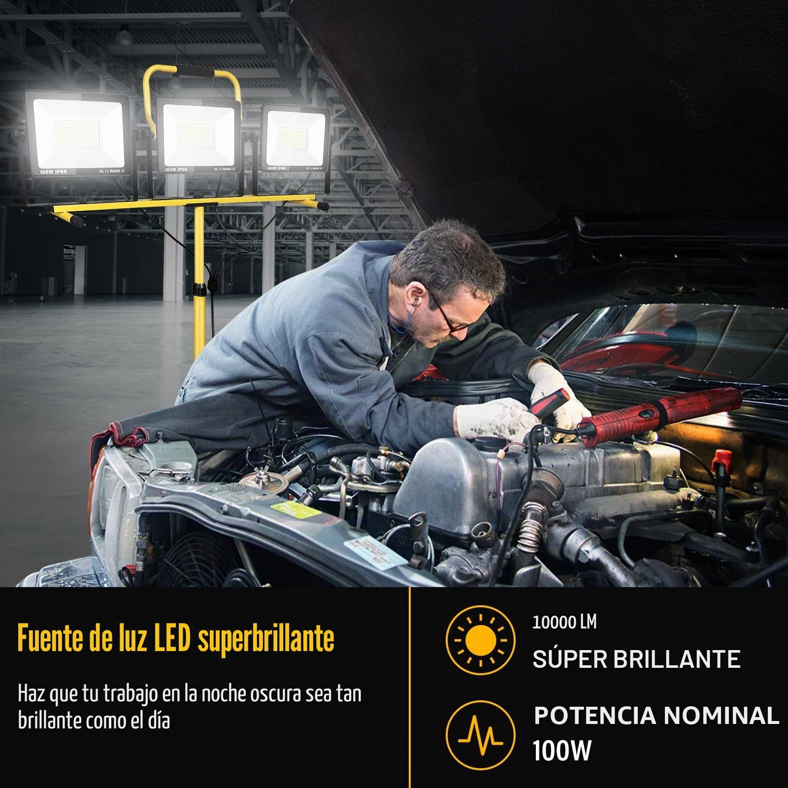 Willpower Focos LED Trabajo Portátil 300W, Proyector LED con Trípode Telescópico 30000LM Foco de Construcción IP66 para Obras Fiestas Jardín Garaje Interior Exterior, 3M Cable con Enchufe, 6000K