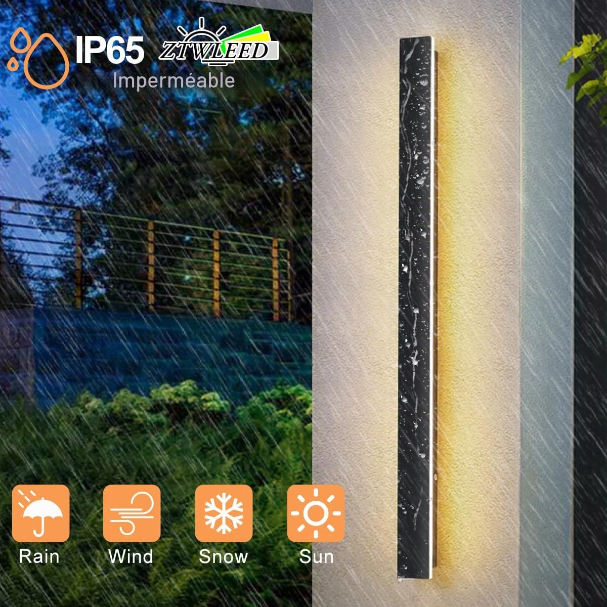 25W/115CM Applique Murale Exterieur LED IP65 Étanche,Longue Lampe