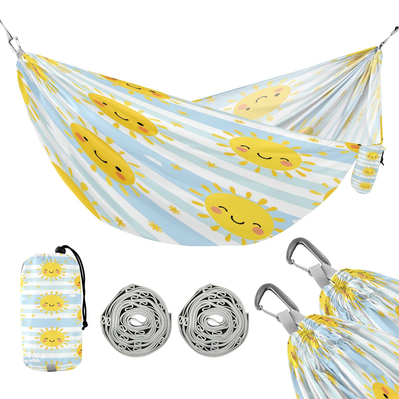 ATTX Cute Sunshine Camping Hammock - Lightweight & Portable Hammocks, Heavy Duty 330lbs Capacity for Indoor, Hiking, Backpacking, Travel, Backyard, Beach#128