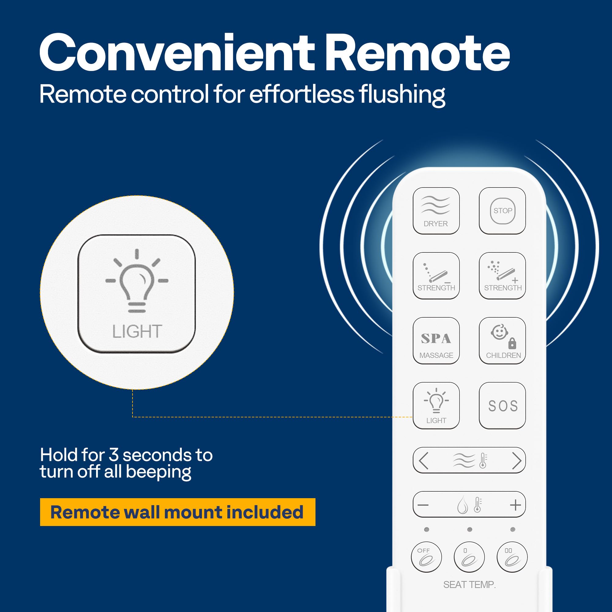 VIVOHOME Smart Heated Bidet Toilet Seat with Remote Control Self-Cleaning Dual Nozzles for Rear and Front Cleansing Adjustable — view 3