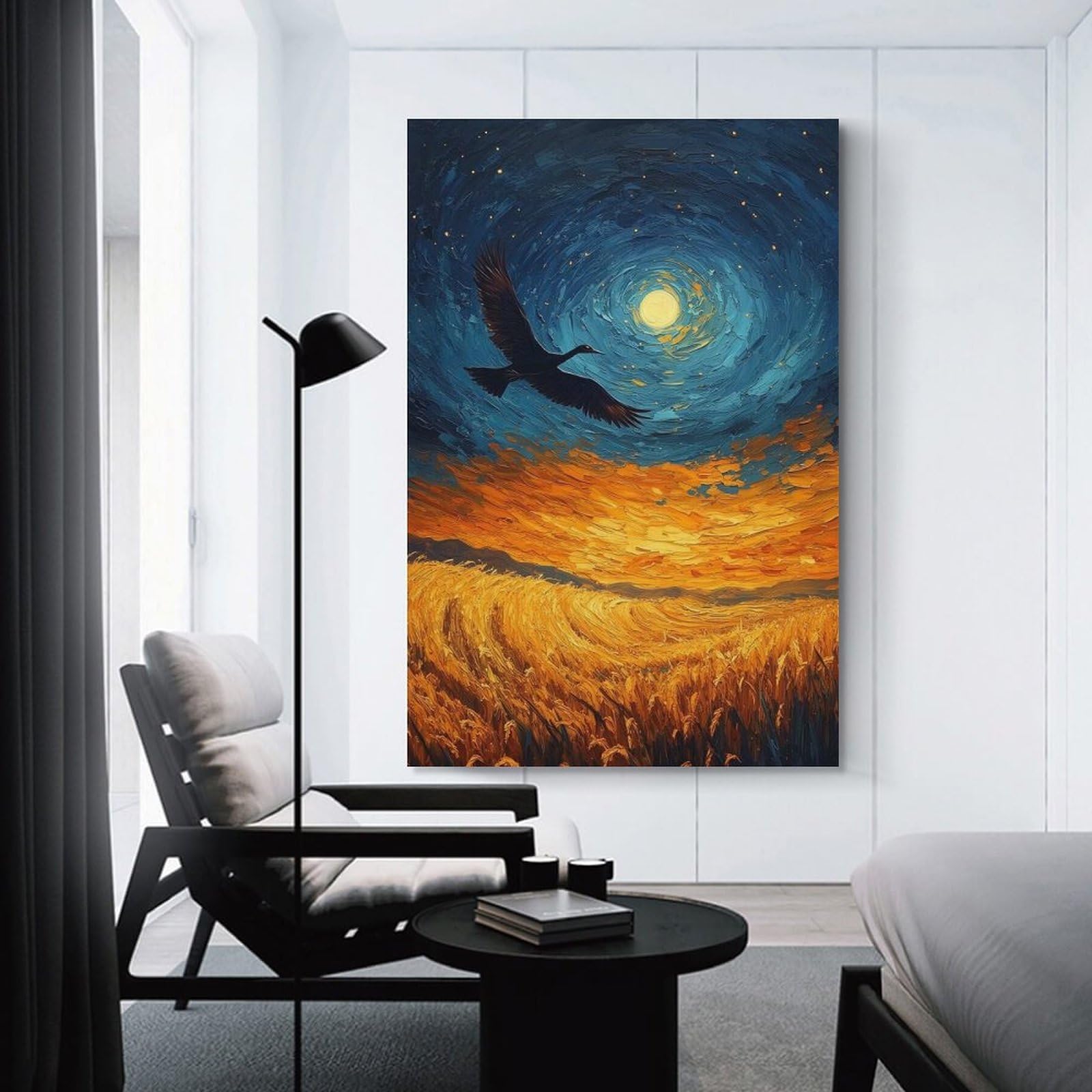 Junmoney Unframe-Style-18 Canvas Wall Decor Bird Flying Over Golden Field Painting, 08X12inch(20X30cm), For Flats, Guest Rooms Or Compact Rooms, Wall Decor With Flexible Room Appeal