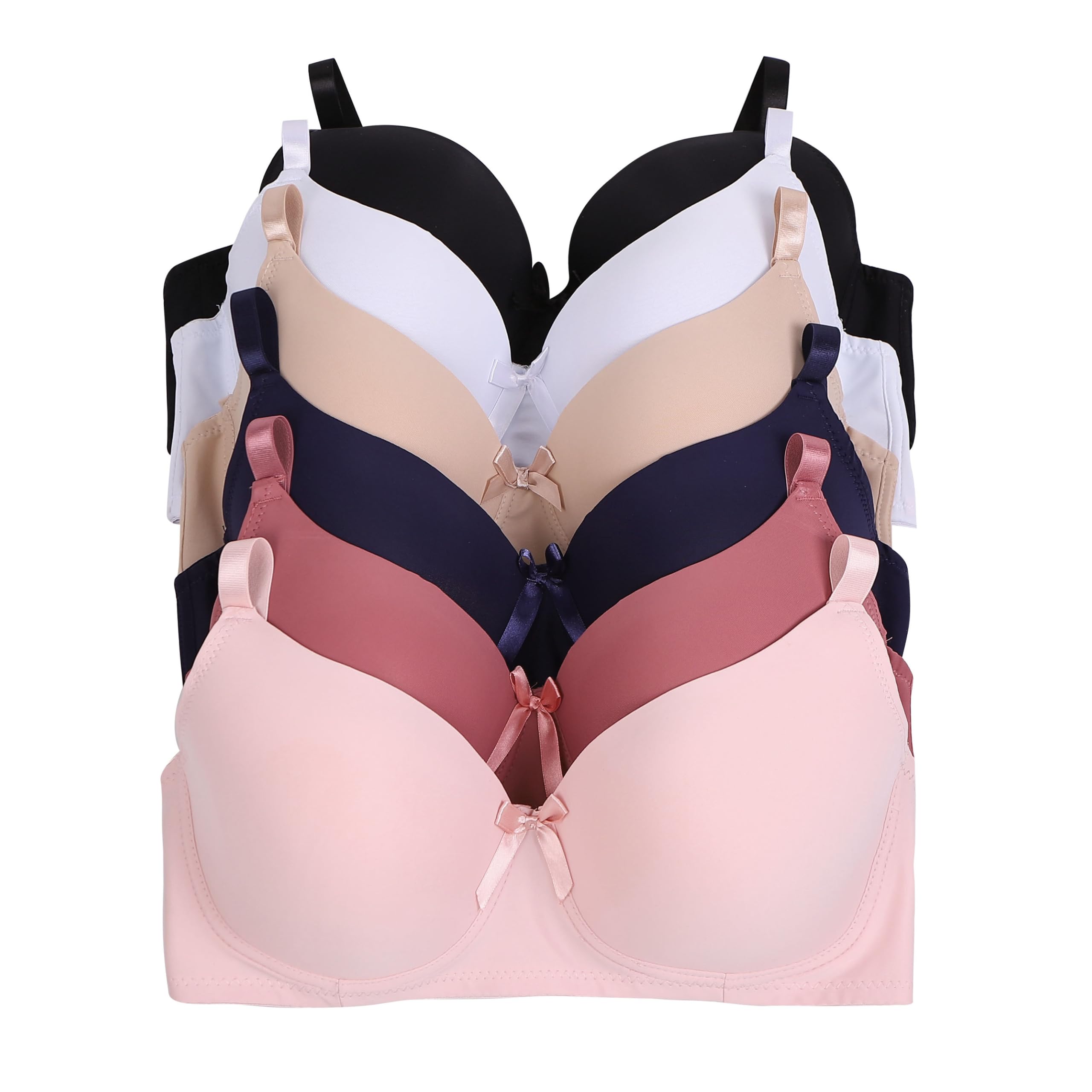 Viola's Secret 6 Pack of Color Print T-Shirt Bras B Cup C Cup and D Cup