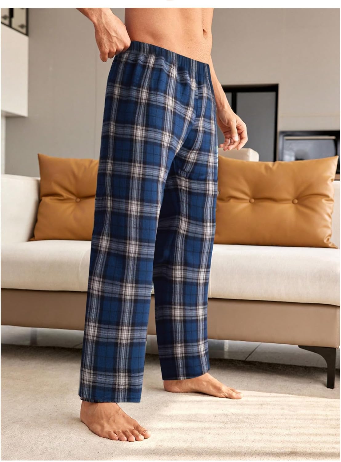 WDIRARA Men's Elastic Waist Flannel Pajama Pants Plaid Sleep Bottoms Lounge - Image 3